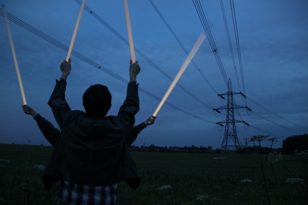 Tubes and pylons at dusk Tubes and pylons at dusk